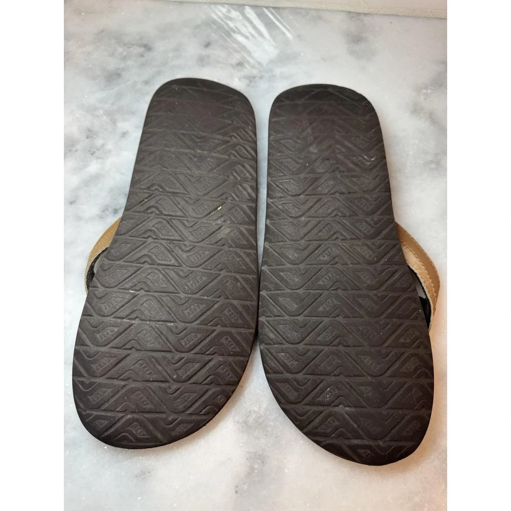REEF Cushion Men's 12 Brown Leather Flip Flops Comfort Sandals